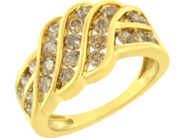 10K Yellow Plated .925 Sterling Silver 1 1/2 cttw Channel Set Round-Cut Diamond Modern Cross-Over Ring Band (K-L Color, I1-I2 Clarity) - Size 6