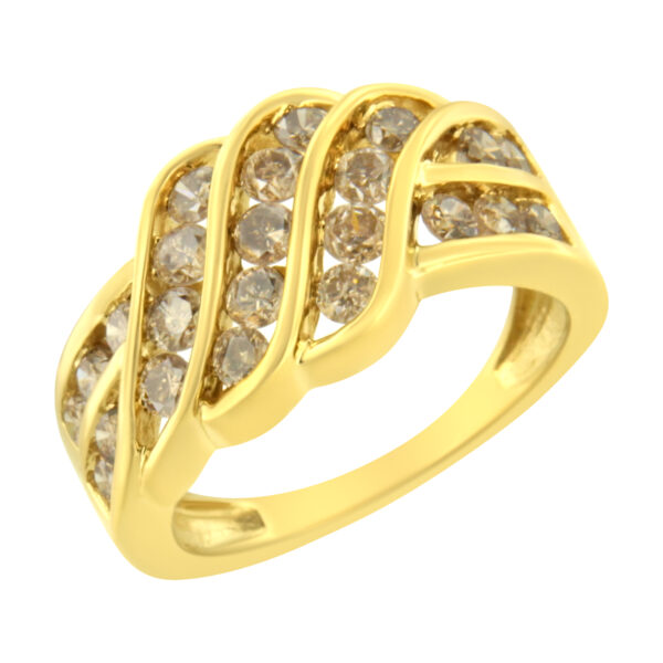 10K Yellow Plated .925 Sterling Silver 1 1/2 cttw Channel Set Round-Cut Diamond Modern Cross-Over Ring Band (K-L Color, I1-I2 Clarity) - Size 6