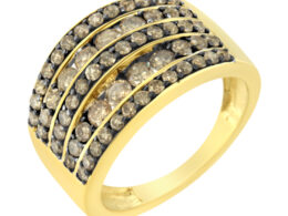 10K Yellow Gold Over .925 Sterling Silver 1 1/2 cttw Black Rhodium Shared-Prong Round-Cut Diamond 5 Row Band Ring (J-K Color, I1-I2 Clarity) - Size 6