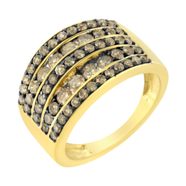 10K Yellow Gold Over .925 Sterling Silver 1 1/2 cttw Black Rhodium Shared-Prong Round-Cut Diamond 5 Row Band Ring (J-K Color, I1-I2 Clarity) - Size 9