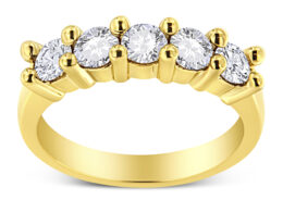14K Yellow Gold Plated .925 Sterling Silver 1.0 Cttw Shared Prong-set Round Diamond 5 Stone Band Ring (J-K Color, I1-I2 Clarity) - Size 6
