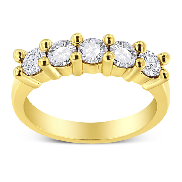 14K Yellow Gold Plated .925 Sterling Silver 1.0 Cttw Shared Prong-set Round Diamond 5 Stone Band Ring (J-K Color, I1-I2 Clarity) - Size 6