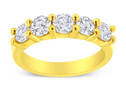 14K Yellow Gold Plated .925 Sterling Silver 1 1/2 Cttw Shared Prong Set Brilliant Round-Cut Diamond Anniversary or Wedding Band Ring (K-L Color, SI2-I1 Clarity) - Size 6