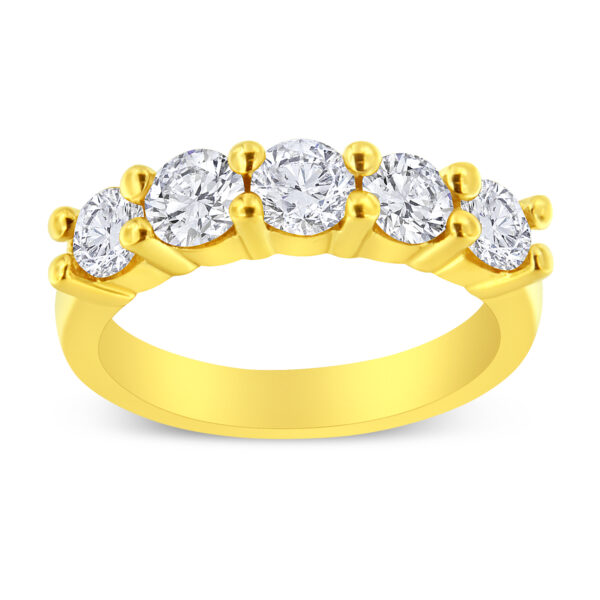 14K Yellow Gold Plated .925 Sterling Silver 1 1/2 Cttw Shared Prong Set Brilliant Round-Cut Diamond Anniversary or Wedding Band Ring (K-L Color, SI2-I1 Clarity) - Size 8
