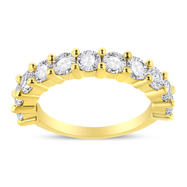 14K Yellow Gold Plated .925 Sterling Silver 2.00 Cttw Shared Prong Set Round-Diamond 11 Stone Band Ring (J-K Color, I1-I2 Clarity) - Size 7