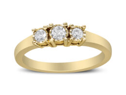 14K Yellow Gold Plated .925 Sterling Silver 1/4 Cttw Diamond 3 Stone Illusion Plate Ring (J-K Color, I1-I2 Clarity) - Size 6