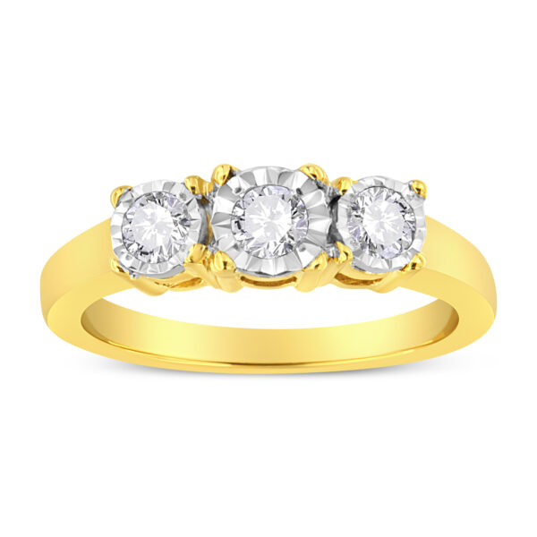 14K Yellow Gold Plated .925 Sterling Silver 1/2 Cttw Diamond Three Stone Illusion Plate Ring (J-K Color, I1-I2 Clarity) - Size 8