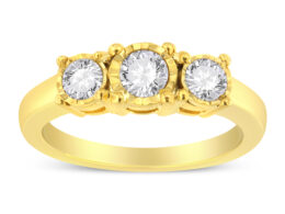 14K Yellow Gold Plated .925 Sterling Silver 3/4 Cttw Diamond Three Stone Illusion Plate Ring (J-K color, I1-I2 clarity) - Size 6