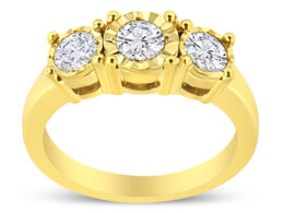 14K Yellow Gold Plated .925 Sterling Silver 1.00 Cttw Miracle-Set Round Diamond Three Stone Engagement Ring (K-L Color, I1-I2 Clarity) - Size 6
