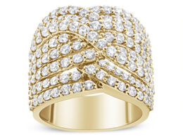 10K Yellow Gold 3.0 Cttw Diamond Eight-Row Bypass Crossover Statement Band Ring (H-I Color, I2-I3 Clarity) - Size 6