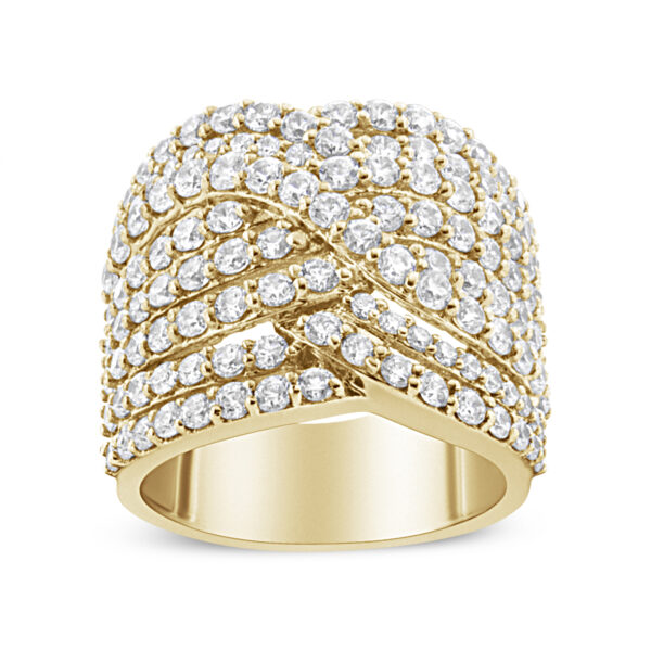 10K Yellow Gold 3.0 Cttw Diamond Eight-Row Bypass Crossover Statement Band Ring (H-I Color, I2-I3 Clarity) - Size 7