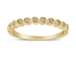 10K Yellow Plated .925 Sterling Silver 1/4 Cttw Bezel Set Round Diamond 11 Stone Wedding Band Ring (K-L Color, I1-I2 Clarity) - Size 5