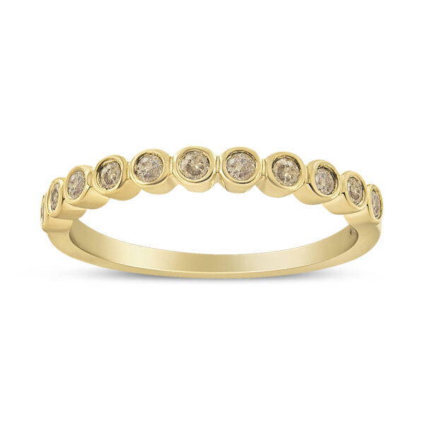 10K Yellow Plated .925 Sterling Silver 1/4 Cttw Bezel Set Round Diamond 11 Stone Wedding Band Ring (K-L Color, I1-I2 Clarity) - Size 9