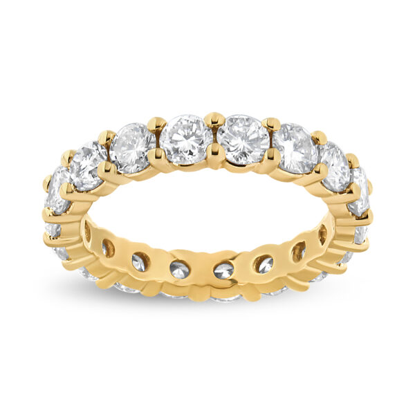14K Yellow Gold 3.00 Cttw Shared Prong Set Round Cut Diamond Eternity Band (J-K Color, VS1-VS2 Clarity) - Ring Size 8