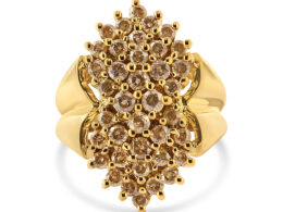 14K Yellow Gold Plated .925 Sterling Silver 1 1/2 Cttw Diamond Cluster Ring (Champagne Color, I2-I3 Clarity) - Size 5
