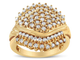 10K Yellow Gold Plated .925 Sterling Silver 1.00 Cttw Diamond Cluster Ring (Champagne Color, I2-I3 Clarity) - Size 5