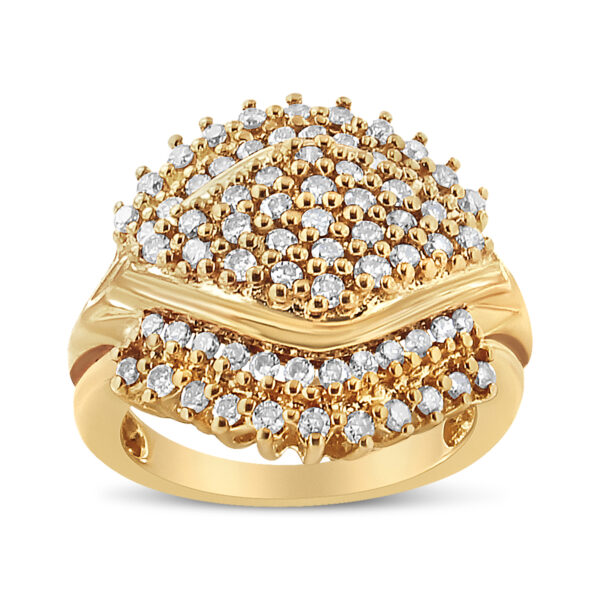 10K Yellow Gold Plated .925 Sterling Silver 1.00 Cttw Diamond Cluster Ring (Champagne Color, I2-I3 Clarity) - Size 5
