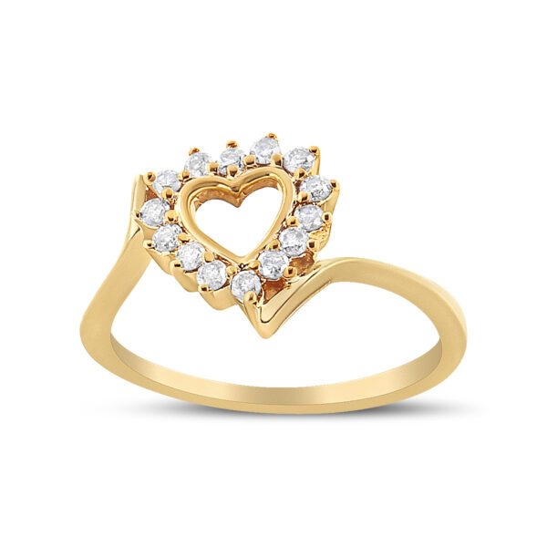 10K Yellow Gold Plated .925 Sterling Silver 1/4 Cttw Diamond Open Heart Promise Ring - Size 6