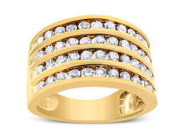 10K Yellow Gold Plated .925 Sterling Silver 1 1/2 Cttw Diamond 4 Row Channel Band Ring (Champagne Color, I2-I3 Clarity) Ring Size 5