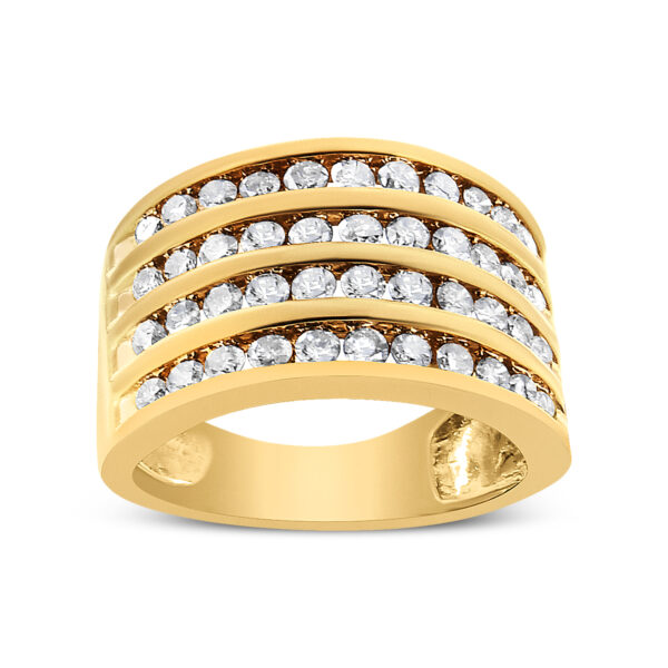 10K Yellow Gold Plated .925 Sterling Silver 1 1/2 Cttw Diamond 4 Row Channel Band Ring (Champagne Color, I2-I3 Clarity) Ring Size 5