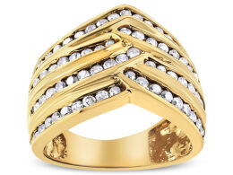 10K Yellow Gold Plated .925 Sterling Silver 1 1/2 Cttw Diamond Channel Band (Champagne Color, I2-I3 Clarity) Ring Size 5
