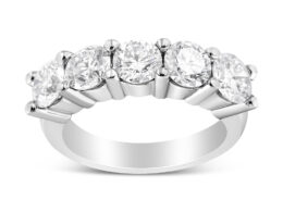 14K White Gold 3.0 Cttw Lab Grown Diamond Shared Prong Set 5 Stone Anniversary Band Ring (F-G Color, VS2-SI1 Clarity) - Ring Size 6