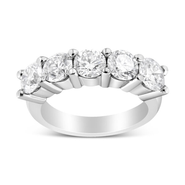 14K White Gold 3.0 Cttw Lab Grown Diamond Shared Prong Set 5 Stone Anniversary Band Ring (F-G Color, VS2-SI1 Clarity) - Ring Size 5
