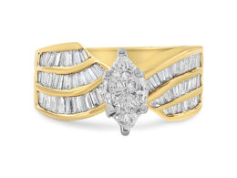 14K White and Yellow Gold 1 1/4 Cttw Pie and Baguette-Cut Diamond Marquise Shape Engagement Bypass Ring (H-I Color, VS1-VS2 Clarity) - Size 7