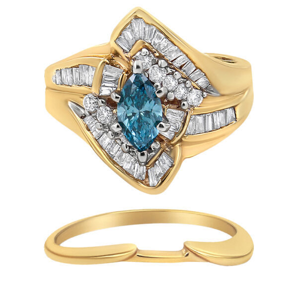 14K Yellow and White Gold 1 1/4 Cttw Treated Blue Diamond Cocktail Ring Set (H-I Color, SI1-SI2 Clarity) - Size 7