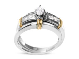 14K Yellow and White Gold 1/3 Cttw Marquise Diamond Cocktail Engagement Ring Set (H-I Color, SI1-SI2 Clarity) - Size 7