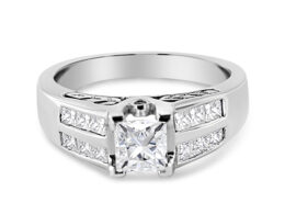 14K White Gold 1 1/4 Cttw Princess Cut Diamond Channel Set Engagement Ring (H-I Color, SI1-SI2 Clarity) - Ring Size 7
