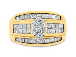 14K Yellow Gold 1 1/2 Cttw Pie, Princess and Baguette-cut Diamond Marquise Shaped Engagement Cocktail Ring Band (H-I Color, I1-I2 Clarity) - Ring Size 7
