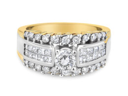 14K Yellow and White Gold 1 1/2 Cttw Round and Princess-Cut Diamond Band Ring (H-I Color, SI2-I Clarity)