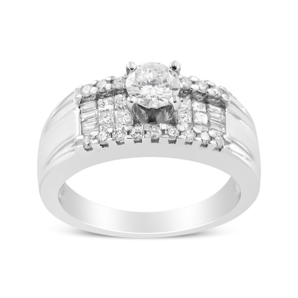 14K White Gold 1.00 Cttw 4 Prong Solitaire Set Diamond Cocktail Fashion Ring (I1-I2 Clarity, H-I Color) - Size 7