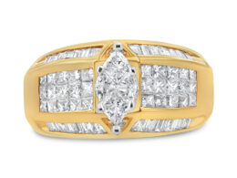 14K Yellow and White Gold 1 3/4 Cttw Round, Baguette, Princess and Pie-Cut Diamond Ring (H-I Color, SI1-SI2 Clarity)