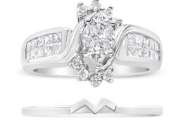 14K White Gold 1 1/2 Cttw Composite Diamond Marquise Shape Solitaire Diamond Engagement Ring Set for Women (H-I Color, SI1-SI2 Clarity) - Ring Size 7