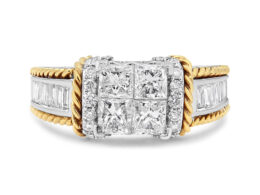 14K White and Yellow Gold 1 1/2 Cttw Invisible Set Princess-Cut Diamond Quad Style Engagement Ring (H-I Color, SI2-I1 Clarity) - Ring Size 7