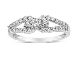 10K White Gold 1/2 Cttw Round Cut Diamond Three Stone Split Shank Band Ring (H-I Color, SI1-SI2 Clarity) - Size 6
