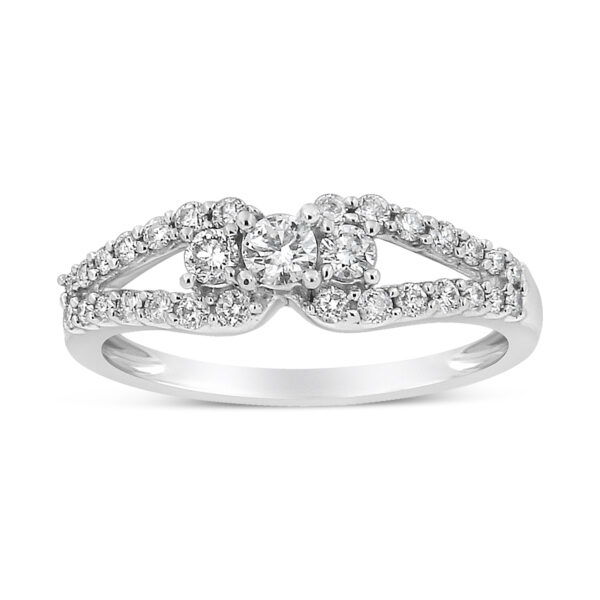 10K White Gold 1/2 Cttw Round Cut Diamond Three Stone Split Shank Band Ring (H-I Color, SI1-SI2 Clarity) - Size 6