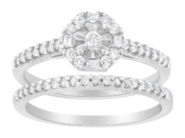 10K White Gold Diamond Engagement Ring and Wedding Band Set ( 3/8 Cttw, I-J Color, I2-I3 Clarity) - Size 7-1/2