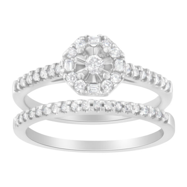 10K White Gold Diamond Engagement Ring and Wedding Band Set ( 3/8 Cttw, I-J Color, I2-I3 Clarity) - Size 7-1/2