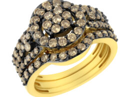 10K Yellow Gold and Black Rhodium Plated .925 Sterling Silver 1 3/5 Round-Cut Diamond Cocktail Ring (J-K Color, I1-I2 Clarity) - Size 5