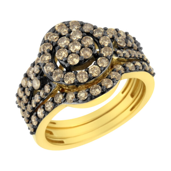 10K Yellow Gold and Black Rhodium Plated .925 Sterling Silver 1 3/5 Round-Cut Diamond Cocktail Ring (J-K Color, I1-I2 Clarity) - Size 5
