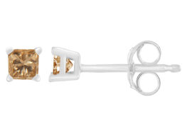 14K White Gold 1/5 Cttw Princess-Cut Square Champagne Diamond Stud Earrings (Natural Color, I2-I3 Clarity)