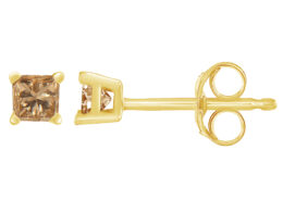 14K Yellow Gold 0.40 Cttw Princess-Cut Square Champagne Diamond Stud Earrings (Natural Color, I2-I3 Clarity)
