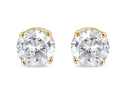 10K Yellow Gold over .925 Sterling Silver 3/4 Cttw Round Brilliant-Cut Diamond Classic 4-Prong Stud Earrings (K-L Color, I2-I3 Clarity)