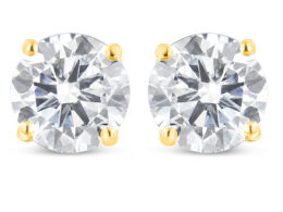 14K Yellow Gold 2.00 Cttw Round Brilliant-Cut Diamond Classic 4-Prong Stud Earrings with Screw Backs (H-I Color, I1-I2 Clarity)