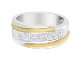 14K Yellow and White Gold 1.00 Cttw Princess-Cut Diamond Modern Gent's Band (H-I Color, SI2-I1 Clarity) - Size 10