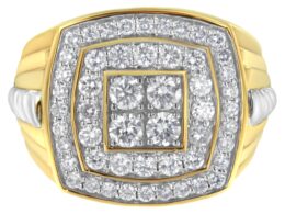 14K Yellow Gold 2.0 Cttw Diamond Men's Double Halo Cushion-Shaped Square Cluster Ring (H-I Color, SI1-SI2 Clarity) - Size 10