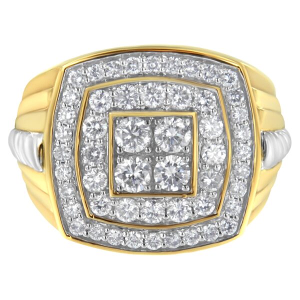 14K Yellow Gold 2.0 Cttw Diamond Men's Double Halo Cushion-Shaped Square Cluster Ring (H-I Color, SI1-SI2 Clarity) - Size 11